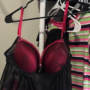 PLAYBOY Black and Pink Sheer Bra